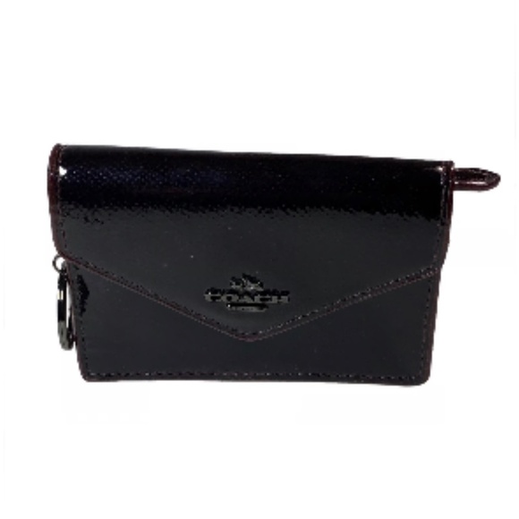 Super Rare COACH Mini Maroon Carriage Patent Leather Wallet Keychain New - Picture 1 of 10